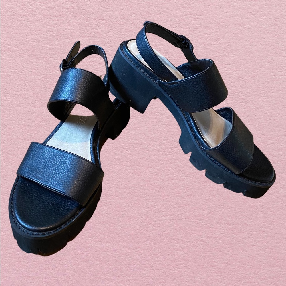BC Footwear Black Vegan Leather Sandals SZ8